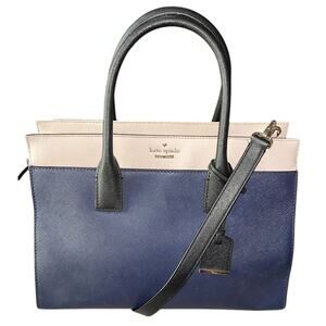 Kate Spade Leather Cameron Street Candace Navy Blue & Cream Crossbody Satchel
